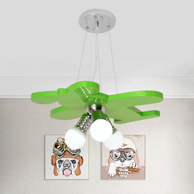 Battle-Plane Kindergarten Chandelier Lamp Acrylic 3 Heads Children Style Bulb Hanging Light in Yellow/Blue/Green Clearhalo 'Ceiling Lights' 'Chandeliers' Lighting' options 1868175