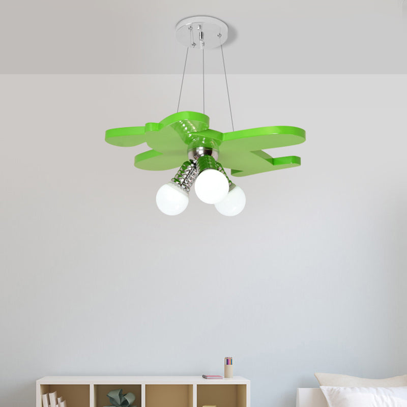 Battle-Plane Kindergarten Chandelier Lamp Acrylic 3 Heads Children Style Bulb Hanging Light in Yellow/Blue/Green Clearhalo 'Ceiling Lights' 'Chandeliers' Lighting' options 1868176