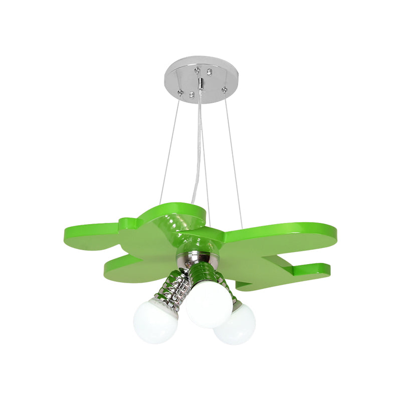 Battle-Plane Kindergarten Chandelier Lamp Acrylic 3 Heads Children Style Bulb Hanging Light in Yellow/Blue/Green Clearhalo 'Ceiling Lights' 'Chandeliers' Lighting' options 1868177