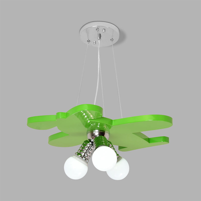 Battle-Plane Kindergarten Chandelier Lamp Acrylic 3 Heads Children Style Bulb Hanging Light in Yellow/Blue/Green Clearhalo 'Ceiling Lights' 'Chandeliers' Lighting' options 1868178