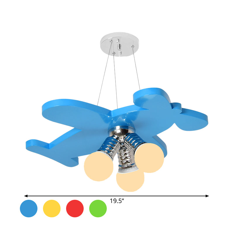 Battle-Plane Kindergarten Chandelier Lamp Acrylic 3 Heads Children Style Bulb Hanging Light in Yellow/Blue/Green Clearhalo 'Ceiling Lights' 'Chandeliers' Lighting' options 1868179