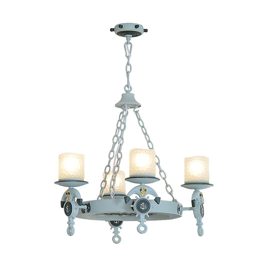 4 Lights Bedroom Pendant Lighting Nautical Blue/Black Chandelier Lamp with Cylinder Dimpled Glass Shade Clearhalo 'Ceiling Lights' 'Chandeliers' Lighting' options 1868199