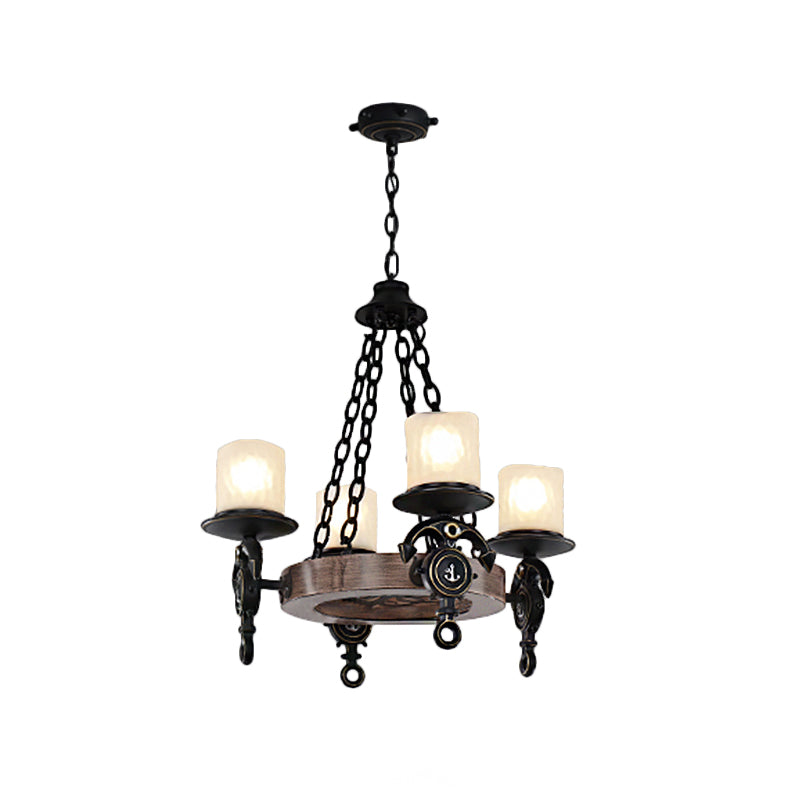 4 Lights Bedroom Pendant Lighting Nautical Blue/Black Chandelier Lamp with Cylinder Dimpled Glass Shade Clearhalo 'Ceiling Lights' 'Chandeliers' Lighting' options 1868203