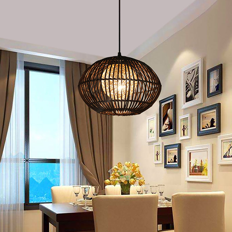 Spherical Cage Dining Room Ceiling Lamp Bamboo 1 Head Loft Style Hanging Pendant Light in Beige, 16"/21.5" Wide Clearhalo 'Ceiling Lights' 'Pendant Lights' 'Pendants' Lighting' 1868240