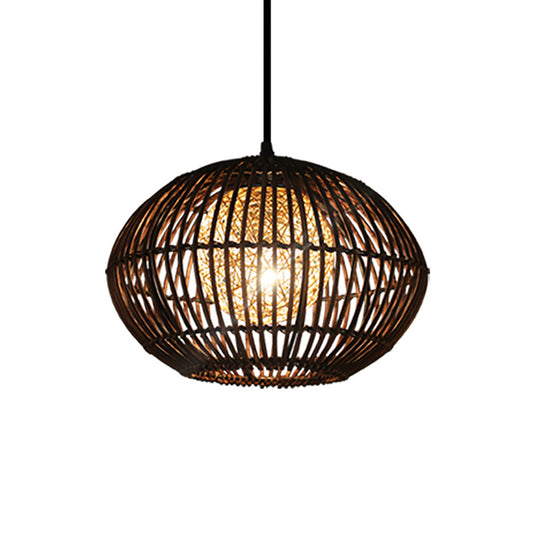 Spherical Cage Dining Room Ceiling Lamp Bamboo 1 Head Loft Style Hanging Pendant Light in Beige, 16"/21.5" Wide Clearhalo 'Ceiling Lights' 'Pendant Lights' 'Pendants' Lighting' 1868241