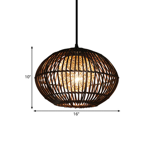 Spherical Cage Dining Room Ceiling Lamp Bamboo 1 Head Loft Style Hanging Pendant Light in Beige, 16"/21.5" Wide Clearhalo 'Ceiling Lights' 'Pendant Lights' 'Pendants' Lighting' 1868242