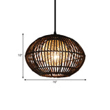 Spherical Cage Dining Room Ceiling Lamp Bamboo 1 Head Loft Style Hanging Pendant Light in Beige, 16"/21.5" Wide Clearhalo 'Ceiling Lights' 'Pendant Lights' 'Pendants' Lighting' 1868242