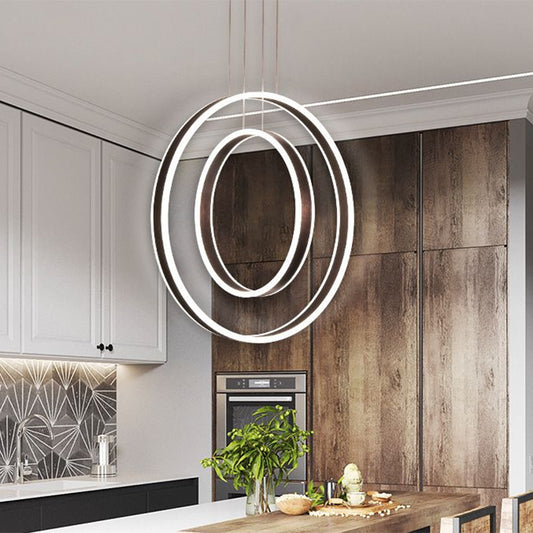 Dark Coffee Dual Hoop Pendant Light Minimalist LED Aluminum Down Lighting in Warm/White Light Dark Coffee Clearhalo 'Ceiling Lights' 'Modern Pendants' 'Modern' 'Pendant Lights' 'Pendants' Lighting' 1868249