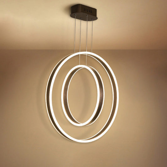 Dark Coffee Dual Hoop Pendant Light Minimalist LED Aluminum Down Lighting in Warm/White Light Clearhalo 'Ceiling Lights' 'Modern Pendants' 'Modern' 'Pendant Lights' 'Pendants' Lighting' 1868250