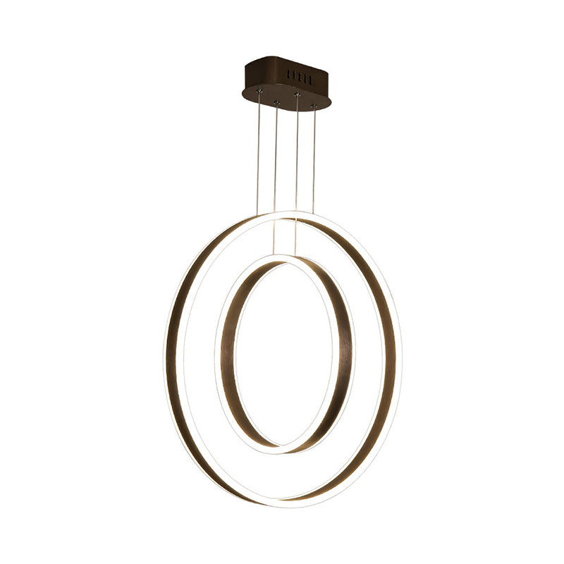 Dark Coffee Dual Hoop Pendant Light Minimalist LED Aluminum Down Lighting in Warm/White Light Clearhalo 'Ceiling Lights' 'Modern Pendants' 'Modern' 'Pendant Lights' 'Pendants' Lighting' 1868251