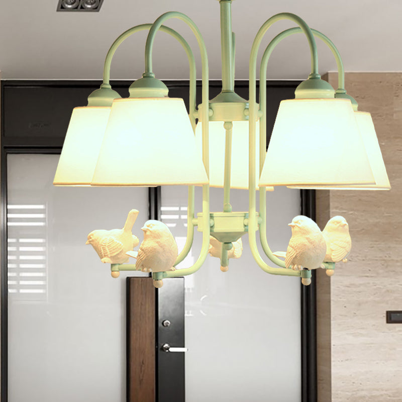 Nordic Stylish Bucket Hanging Light with Vivid Pigeon Metal Chandelier in Green for Restaurant 5 Green Clearhalo 'Ceiling Lights' 'Chandeliers' Lighting' options 186826_660590db-5781-4734-9f5d-b3e6b5cfa2bb