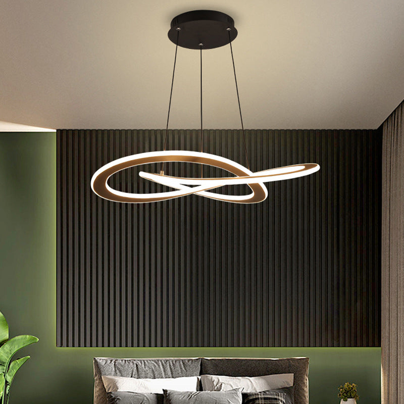 Knotting Circular Pendant Chandelier Simplicity Metal Coffee Hanging Ceiling Lamp in Warm/White Light Coffee Clearhalo 'Ceiling Lights' 'Chandeliers' 'Modern Chandeliers' 'Modern' Lighting' 1868273