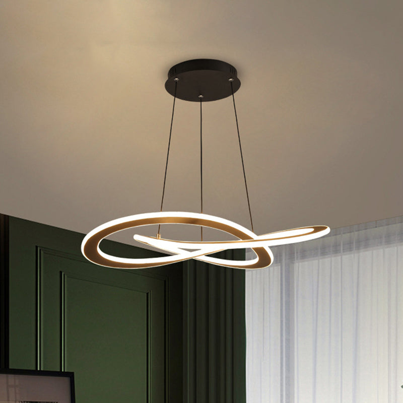 Knotting Circular Pendant Chandelier Simplicity Metal Coffee Hanging Ceiling Lamp in Warm/White Light Clearhalo 'Ceiling Lights' 'Chandeliers' 'Modern Chandeliers' 'Modern' Lighting' 1868274