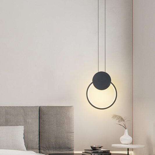 Modernism LED Down Mini Pendant Black/White Annular Hanging Lamp Kit with Metal Shade in Warm/White Light Clearhalo 'Ceiling Lights' 'Modern Pendants' 'Modern' 'Pendant Lights' 'Pendants' Lighting' 1868278