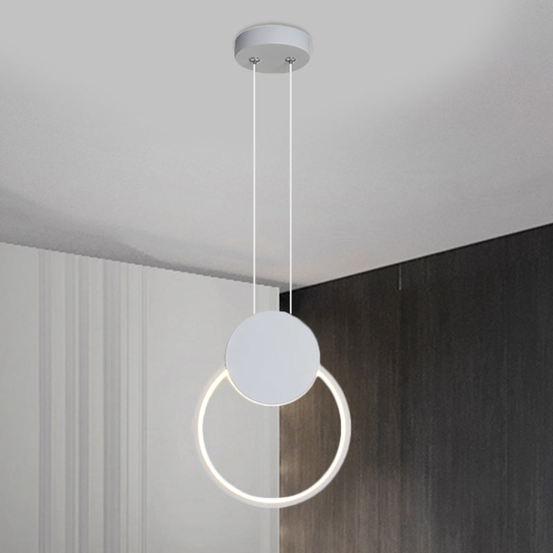 Modernism LED Down Mini Pendant Black/White Annular Hanging Lamp Kit with Metal Shade in Warm/White Light White Clearhalo 'Ceiling Lights' 'Modern Pendants' 'Modern' 'Pendant Lights' 'Pendants' Lighting' 1868281