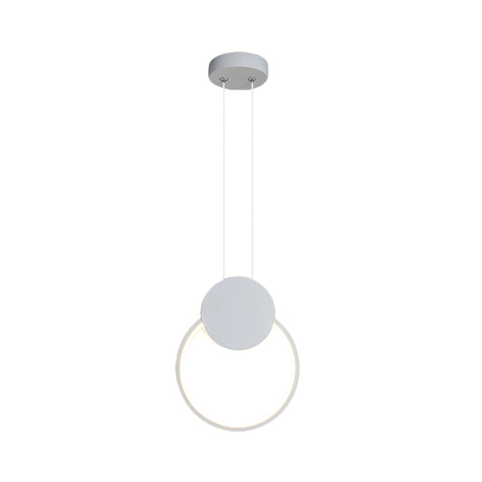 Modernism LED Down Mini Pendant Black/White Annular Hanging Lamp Kit with Metal Shade in Warm/White Light Clearhalo 'Ceiling Lights' 'Modern Pendants' 'Modern' 'Pendant Lights' 'Pendants' Lighting' 1868283