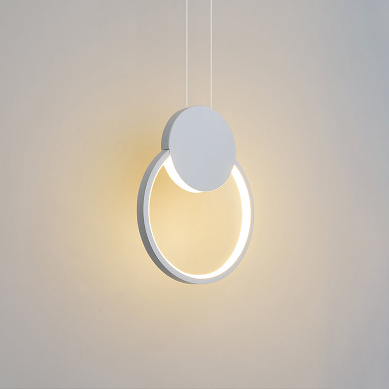 Modernism LED Down Mini Pendant Black/White Annular Hanging Lamp Kit with Metal Shade in Warm/White Light Clearhalo 'Ceiling Lights' 'Modern Pendants' 'Modern' 'Pendant Lights' 'Pendants' Lighting' 1868284