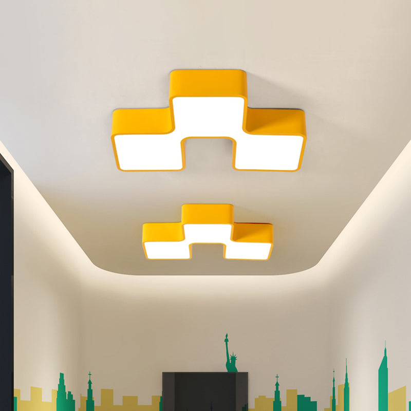 Building Block Kindergarten Flushmount Light Acrylic LED Kids Lighting Fixture in Red/Yellow Yellow Clearhalo 'Ceiling Lights' 'Close To Ceiling Lights' 'Close to ceiling' 'Flush mount' Lighting' 1868317