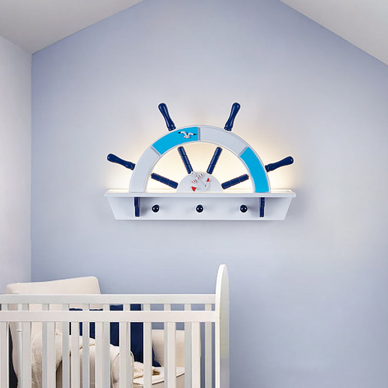 Semi-Rudder Wall Sconce Light Children Style Metallic LED Blue Wall Mounted Fixture in Warm/White Light Blue Clearhalo 'Wall Lamps & Sconces' 'Wall Lights' Lighting' 1868325