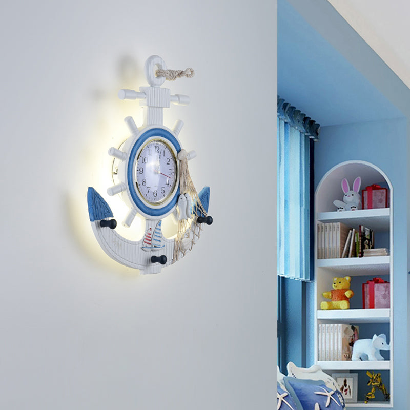 Metal Anchor Wall Sconce Light Children Style LED White Wall Mounted Lamp with Clock Design in Warm/White Light White Clearhalo 'Wall Lamps & Sconces' 'Wall Lights' Lighting' 1868329