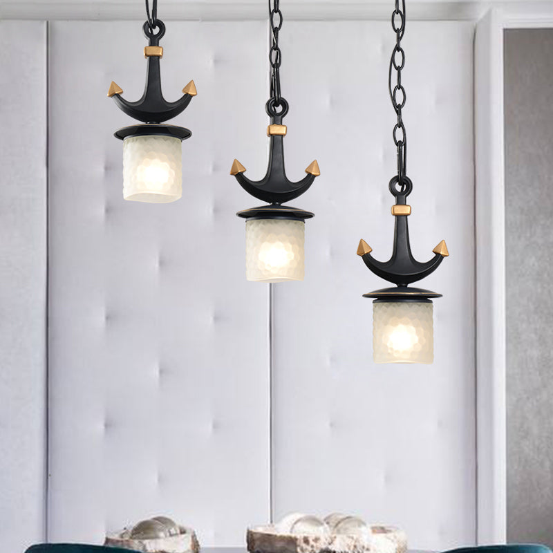 Modern Column Multi-Pendant Frosted Dimpled Glass 3 Heads Parlor Hanging Light in Black with Linear/Round Canopy Black Linear Clearhalo 'Ceiling Lights' 'Close To Ceiling Lights' 'Glass shade' 'Glass' 'Pendant Lights' 'Pendants' Lighting' 1868345