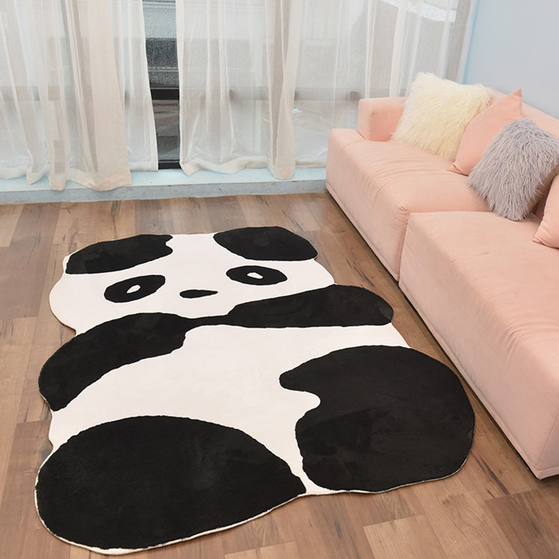 Black Panda Pattern Rug Polyester Kids Rug Washable Non-Slip Pet Friendly Carpet for Living Room Black 4'11" x 6'3" Clearhalo 'Area Rug' 'Rug' 1868427