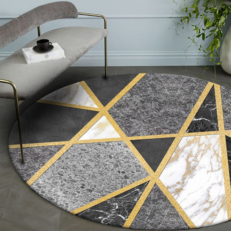 Black Modern Rug Polypropylene Marble Surface and Geometry Pattern Carpet Pet Friendly Washable Non-Slip Area Rug for Drawing Room Black Clearhalo 'Area Rug' 'Modern' 'Rugs' Rug' 1868431