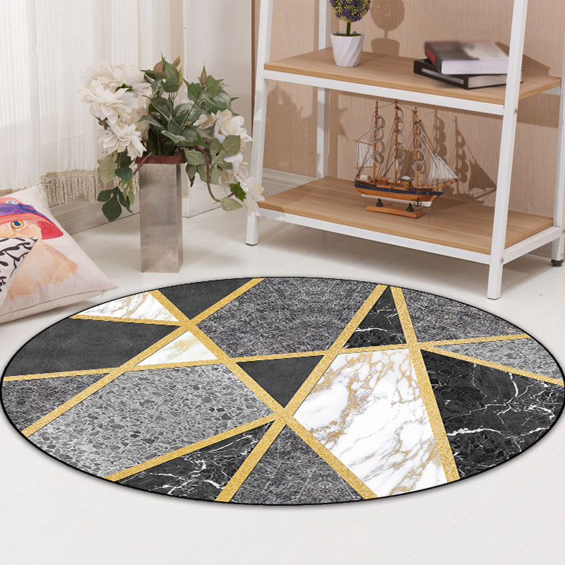 Black Modern Rug Polypropylene Marble Surface and Geometry Pattern Carpet Pet Friendly Washable Non-Slip Area Rug for Drawing Room Clearhalo 'Area Rug' 'Modern' 'Rugs' Rug' 1868432