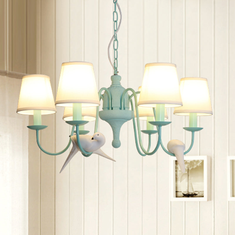 Fabric Tapered Shade Chandelier with Vivid Bird 6 Lights Contemporary Hanging Light in Green Clearhalo 'Ceiling Lights' 'Chandeliers' Lighting' options 186844