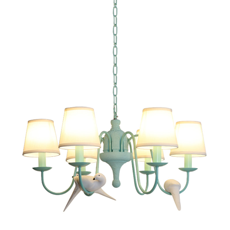 Fabric Tapered Shade Chandelier with Vivid Bird 6 Lights Contemporary Hanging Light in Green Clearhalo 'Ceiling Lights' 'Chandeliers' Lighting' options 186845