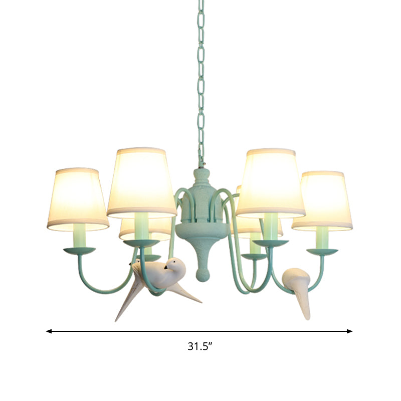 Fabric Tapered Shade Chandelier with Vivid Bird 6 Lights Contemporary Hanging Light in Green Clearhalo 'Ceiling Lights' 'Chandeliers' Lighting' options 186846