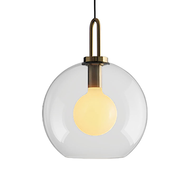 1 Light Living Room Pendant Lamp with Globe Clear/Smoky Glass Shade Modern Brass Hanging Lamp Kit, 8"/10"/12" Wide Clearhalo 'Ceiling Lights' 'Glass shade' 'Glass' 'Modern Pendants' 'Modern' 'Pendant Lights' 'Pendants' Lighting' 186858