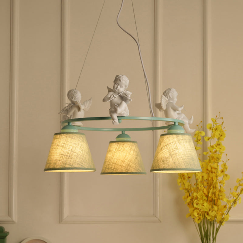 Ring Villa Chandelier with Bird & Tapered Shade Metal Rustic Style Hanging Light in Green Clearhalo 'Ceiling Lights' 'Chandeliers' Lighting' options 186859