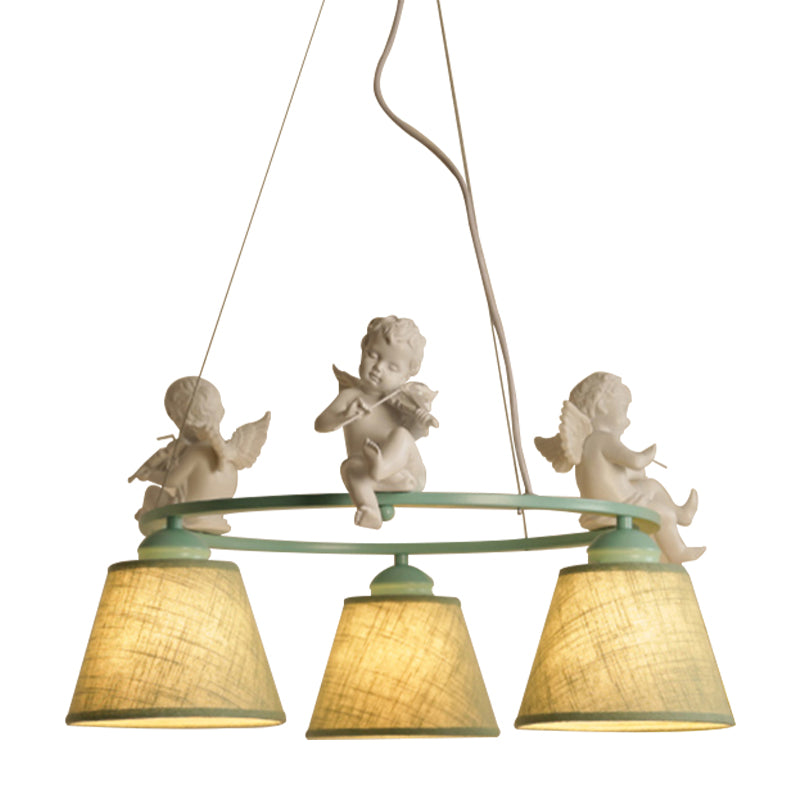 Ring Villa Chandelier with Bird & Tapered Shade Metal Rustic Style Hanging Light in Green Clearhalo 'Ceiling Lights' 'Chandeliers' Lighting' options 186861