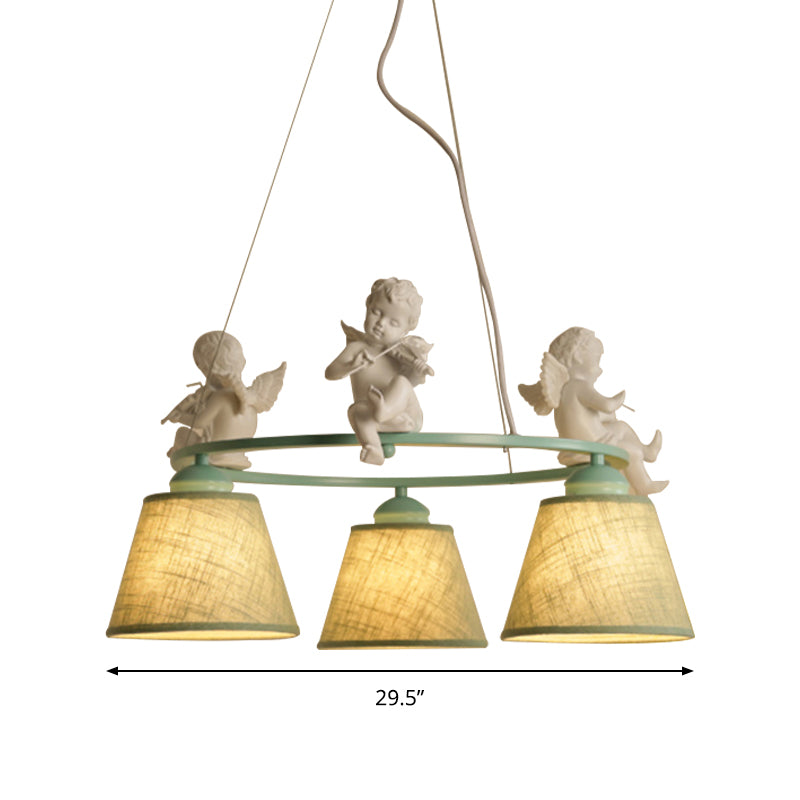 Ring Villa Chandelier with Bird & Tapered Shade Metal Rustic Style Hanging Light in Green Clearhalo 'Ceiling Lights' 'Chandeliers' Lighting' options 186862