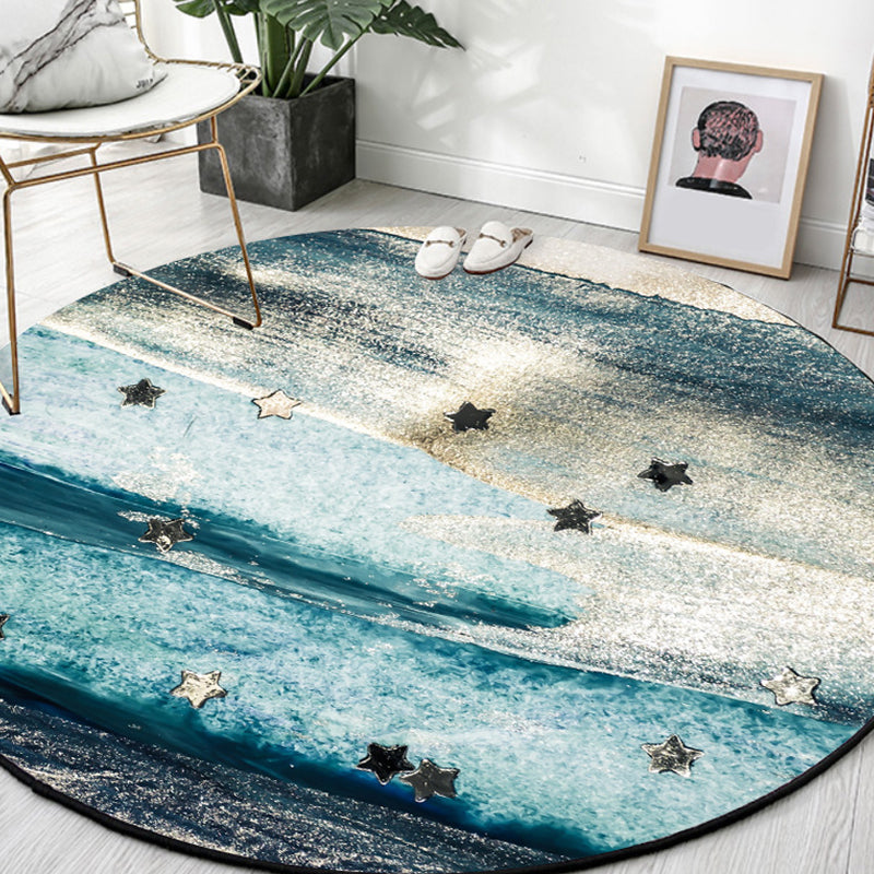 Blue Industrial Rug Polyester Abstract Star Pattern Rug Pet Friendly Washable Non-Slip Area Rug for Bedroom Blue Clearhalo 'Area Rug' 'Rug' 1868620