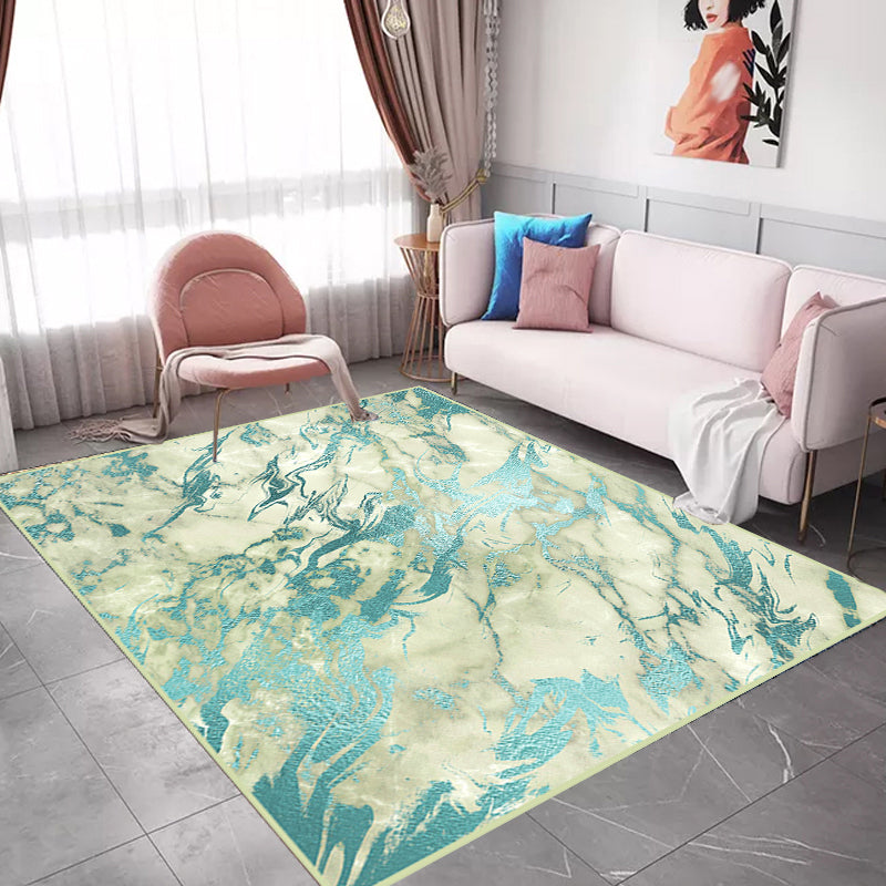 Unique Watercolor Pattern Rug Black and Green Modernism Rug Polyester Pet  Friendly Washable Non-Slip Area Rug for Bedroom - Clearhalo