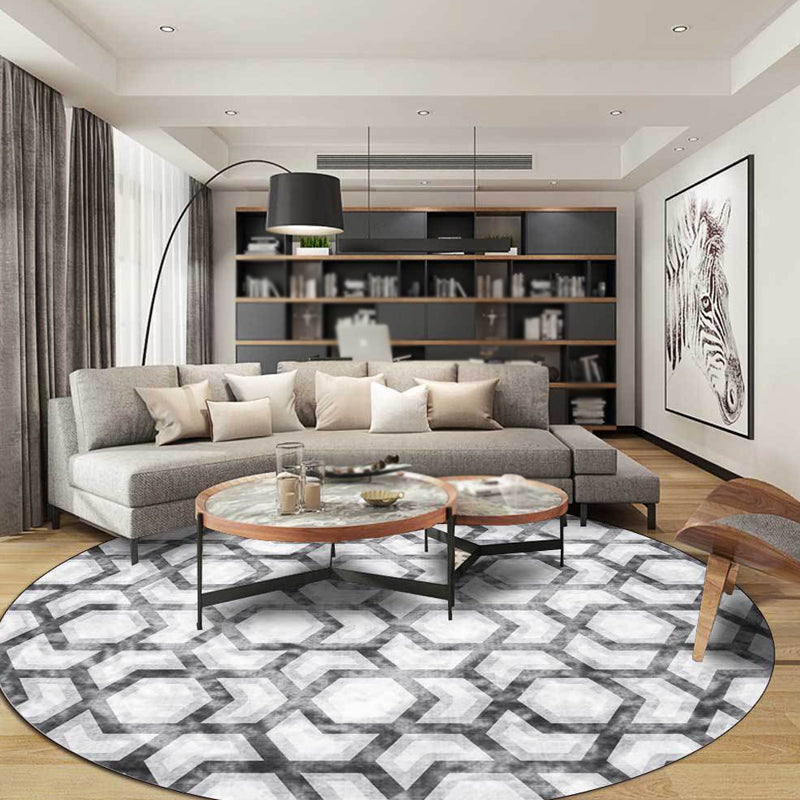 Simplicity Geometric Pattern Rug Black Polyester Carpet Anti-Slip Pet Friendly Washable Rug for Living Room Black Clearhalo 'Area Rug' 'Modern' 'Rugs' Rug' 1868869