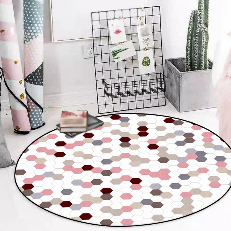 Creative Hexagon Pattern Rug White and Pink Modern Rug Polyester Pet Friendly Washable Non-Slip Area Rug for Decoration Pink Clearhalo 'Area Rug' 'Modern' 'Rugs' Rug' 1868878