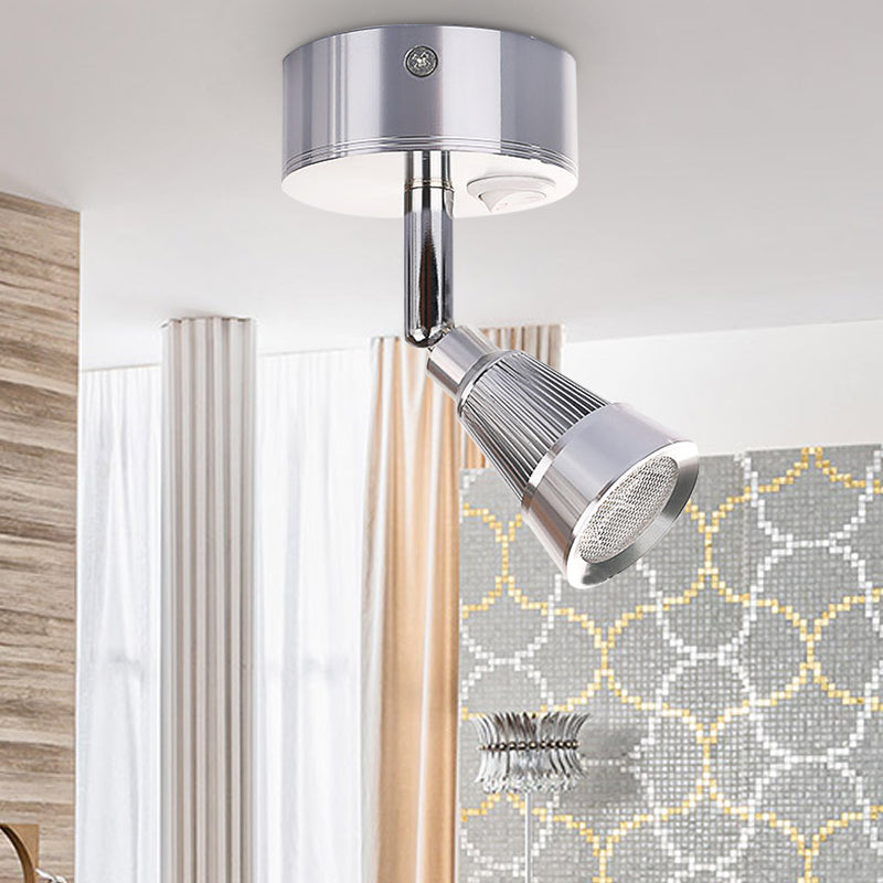 Modernist Bell Wall Light Fixture with/without Switch Metal LED Indoor Rotatable Sconce Lamp in Black/Chrome Chrome with Switch Clearhalo 'Cast Iron' 'Glass' 'Industrial' 'Modern wall lights' 'Modern' 'Tiffany' 'Traditional wall lights' 'Wall Lamps & Sconces' 'Wall Lights' Lighting' 186888