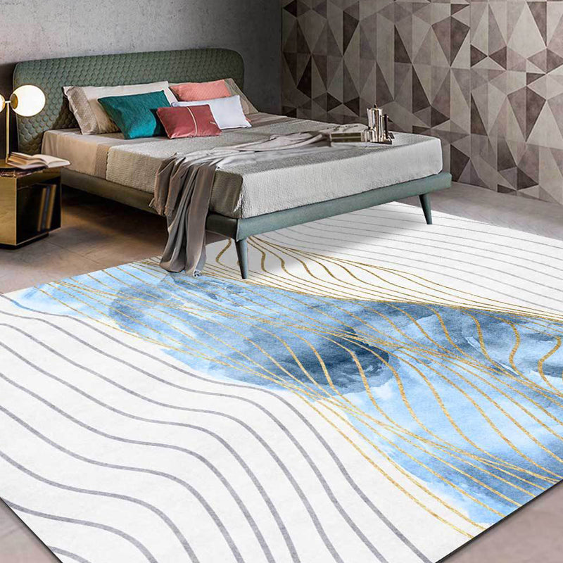 Blue Decoration Rug Modernism Swirl Striped Pattern Rug Polypropylene Machine Washable Non-Slip Backing Carpet Blue Clearhalo 'Area Rug' 'Modern' 'Rugs' Rug' 1869044