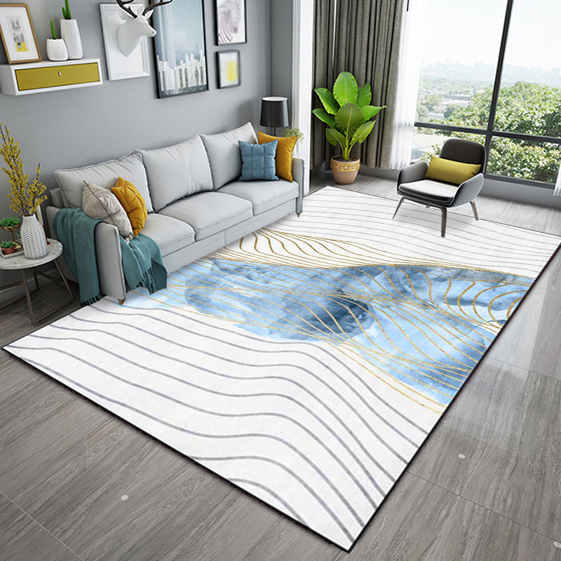 Blue Decoration Rug Modernism Swirl Striped Pattern Rug Polypropylene Machine Washable Non-Slip Backing Carpet Clearhalo 'Area Rug' 'Modern' 'Rugs' Rug' 1869045