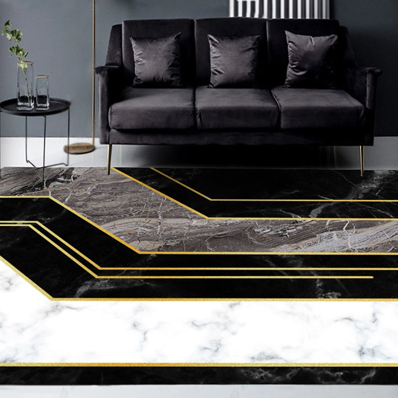 Black Parlor Rug Modernism Marble Surface Pattern Rug Polyester Machine Washable Non-Slip Backing Carpet Clearhalo 'Area Rug' 'Modern' 'Rugs' Rug' 1869063