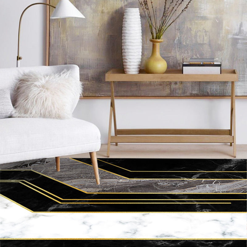 Black Parlor Rug Modernism Marble Surface Pattern Rug Polyester Machine Washable Non-Slip Backing Carpet Clearhalo 'Area Rug' 'Modern' 'Rugs' Rug' 1869064