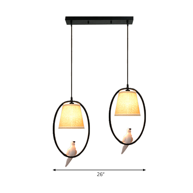 Restaurant Cafe Oval Pendant Light with Pigeon Metal 2 Head Rustic Beige Hanging Light Clearhalo 'Ceiling Lights' 'Pendant Lights' 'Pendants' Lighting' 186907