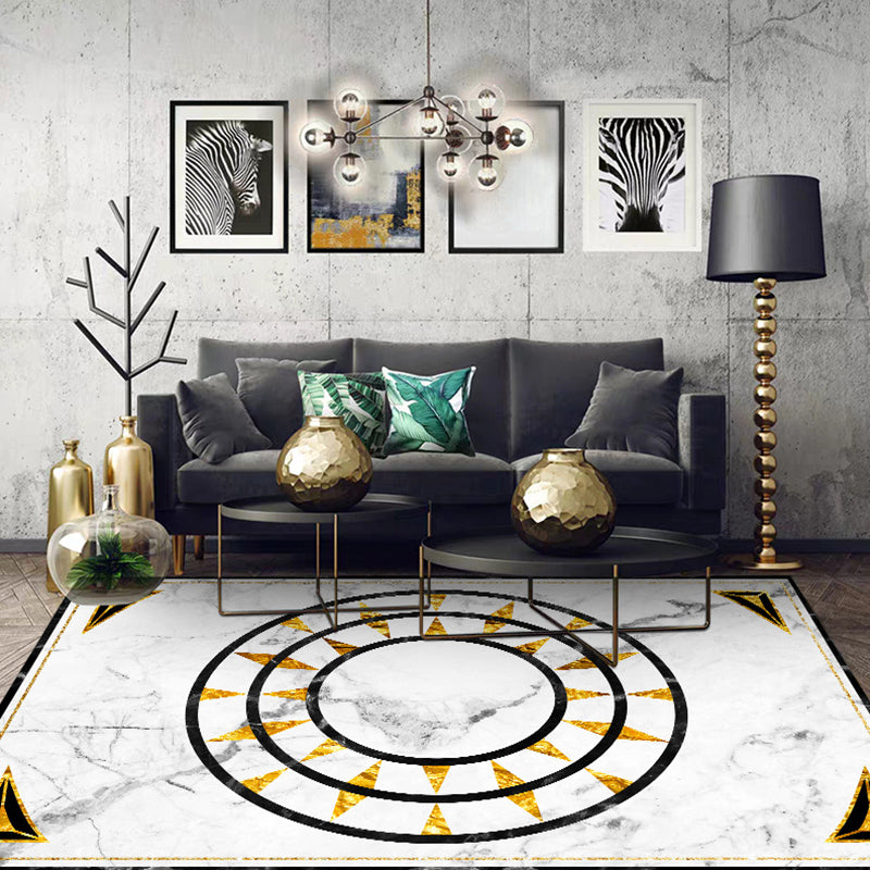 White Geometric Pattern Rug with Marble Surface Polyester Modern Rug Washable Non-Slip Pet Friendly Carpet for Living Room Clearhalo 'Area Rug' 'Modern' 'Rugs' Rug' 1869080