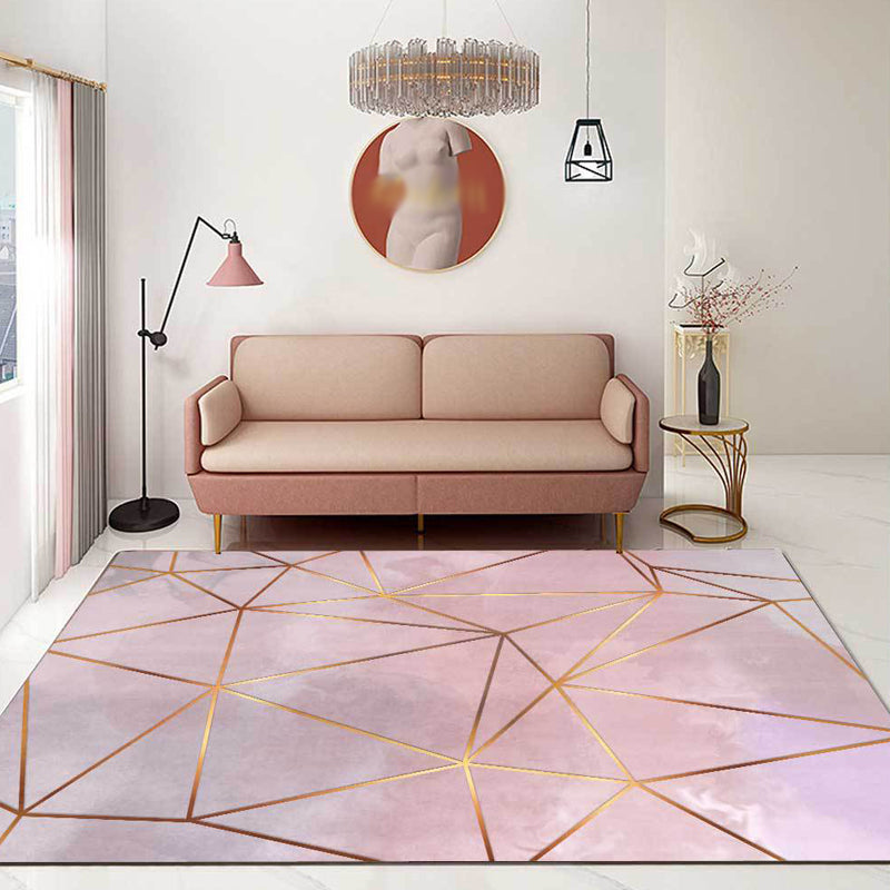 Unique Geometric Pattern Rug Pink Novelty Rug Polypropylene Pet Friendly Washable Non-Slip Area Rug for Bedroom Pink Clearhalo 'Area Rug' 'Modern' 'Rugs' Rug' 1869120