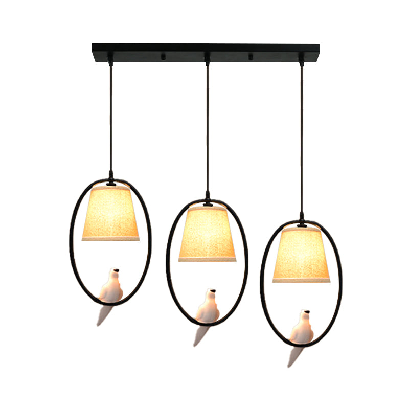 Oval Dining Room Pendant Light with Pigeon Metal 3-Light Rustic Style Hanging Light in Beige Clearhalo 'Ceiling Lights' 'Pendant Lights' 'Pendants' Lighting' 186919