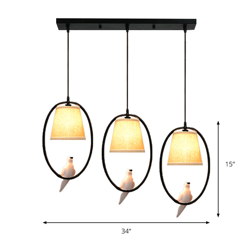 Oval Dining Room Pendant Light with Pigeon Metal 3-Light Rustic Style Hanging Light in Beige Clearhalo 'Ceiling Lights' 'Pendant Lights' 'Pendants' Lighting' 186920