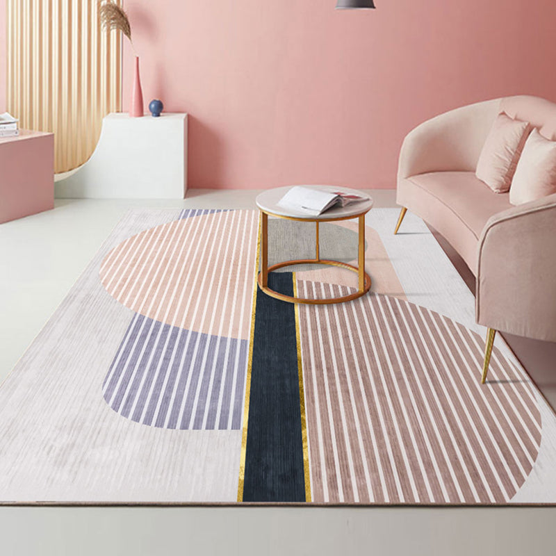 Multi Colored Study Rug Novelty Striped Pattern Rug Polyester Machine Washable Non-Slip Backing Carpet Pink Clearhalo 'Area Rug' 'Modern' 'Rugs' Rug' 1869231